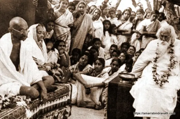 Rabindranath Tagore with Mohandas Gandhi and Kasturba Gandhi at Shantiniketan British India in 1940 Rabindranath Tagore Photo Download